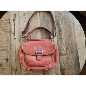 BRIGHTON Handbag Parker Flap Saddlebag Purse Bag Pebbled Orange Leather